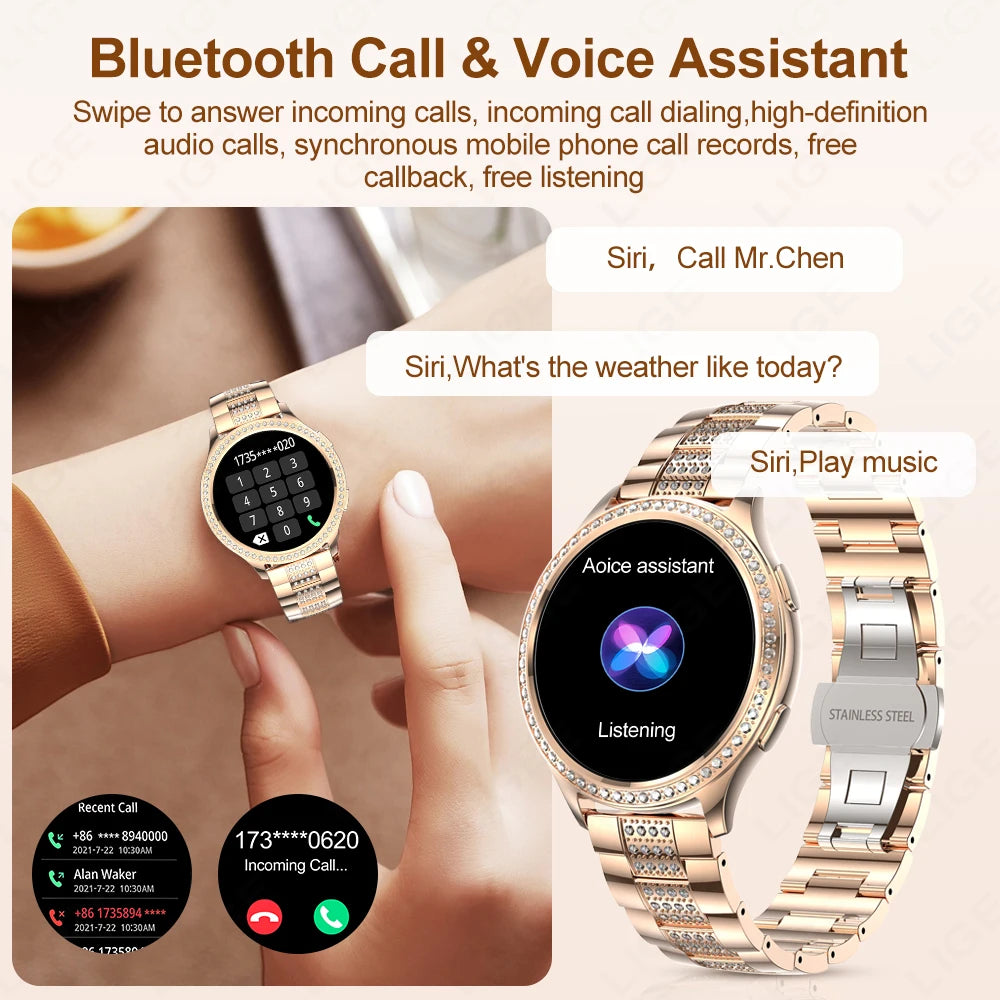 Women Smart Watch Bluetooth Call AI Voice Assistant, Custom Watch Face