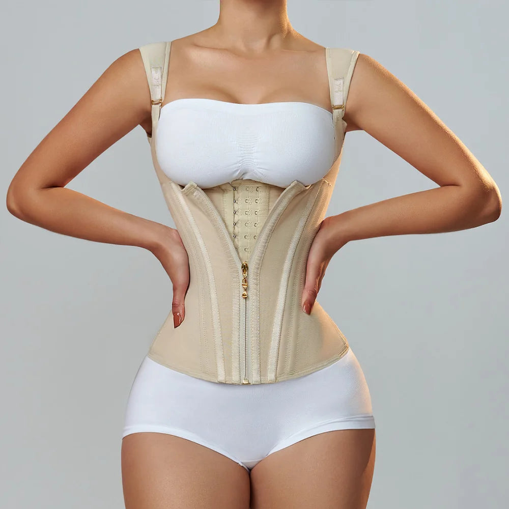 Row Buckle and Zipper Postpartum Corset Waist Trainer Body Shaper for Women Sexy Shaping Curve