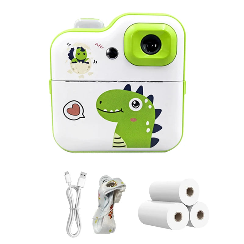 Cartoon Dinosaur Camera Toy Instant Thermal Photo Print Camera+32G Memory Card