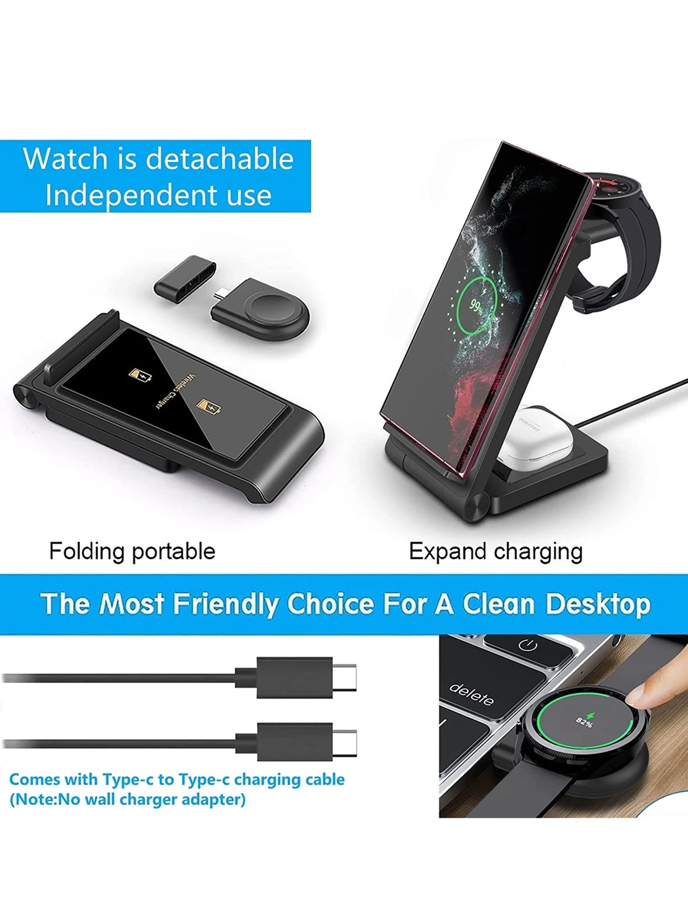 3 in 1 Wireless Charger for Samsung Phones and Galaxy Watch 5 Pro