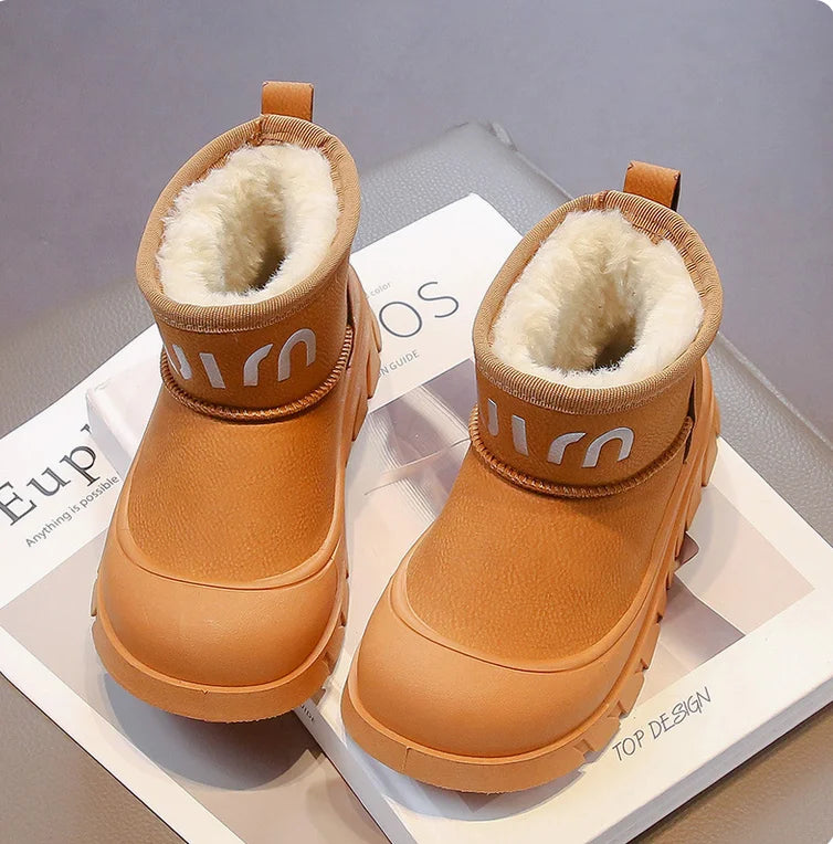 Winter Plush Boots For Children PU Leather Waterproof Children's Snow Boots