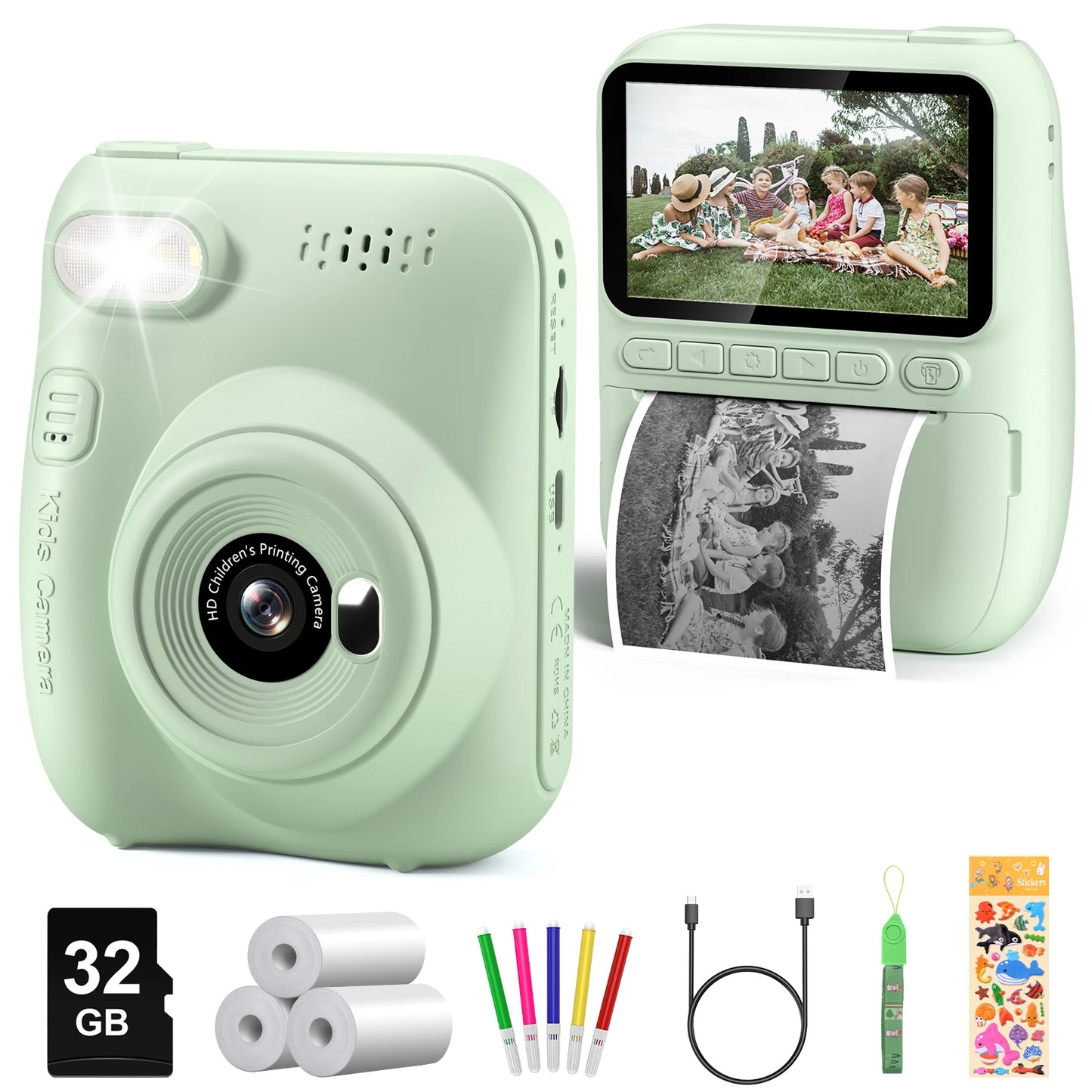 Instant Print Camera for Kids, 32MP HD 1080P Digital Camera with 3 Rolls of Printer Paper