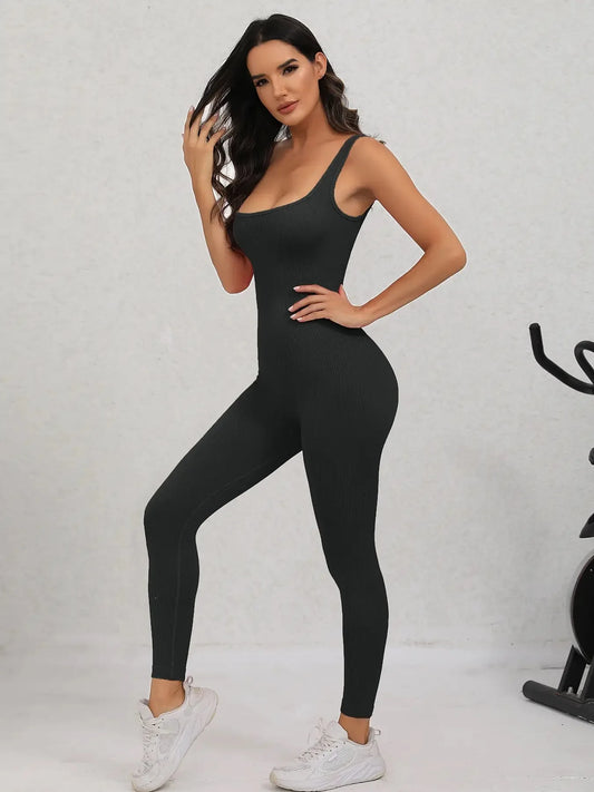 Women's Yoga Ribbed One Piece Tank Tops Rompers Sleeveless Exercise Jumpsuits