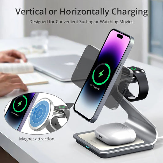 Magnetic 3 in 1 Wireless Charger for iPhone 15/13/14 Pro Max/12 30W for Apple Watch/AirPods Pro