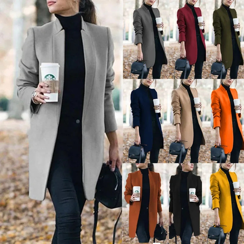 European Winter Solid Cardigan, Fashion Temperamental Autumn Slim Fit Long Woollen Suit