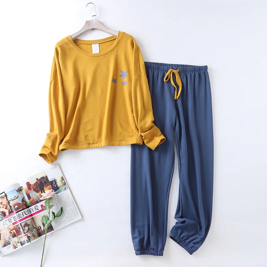 Plus size winter warm Women's pajamas set, long sleeve sweet stars