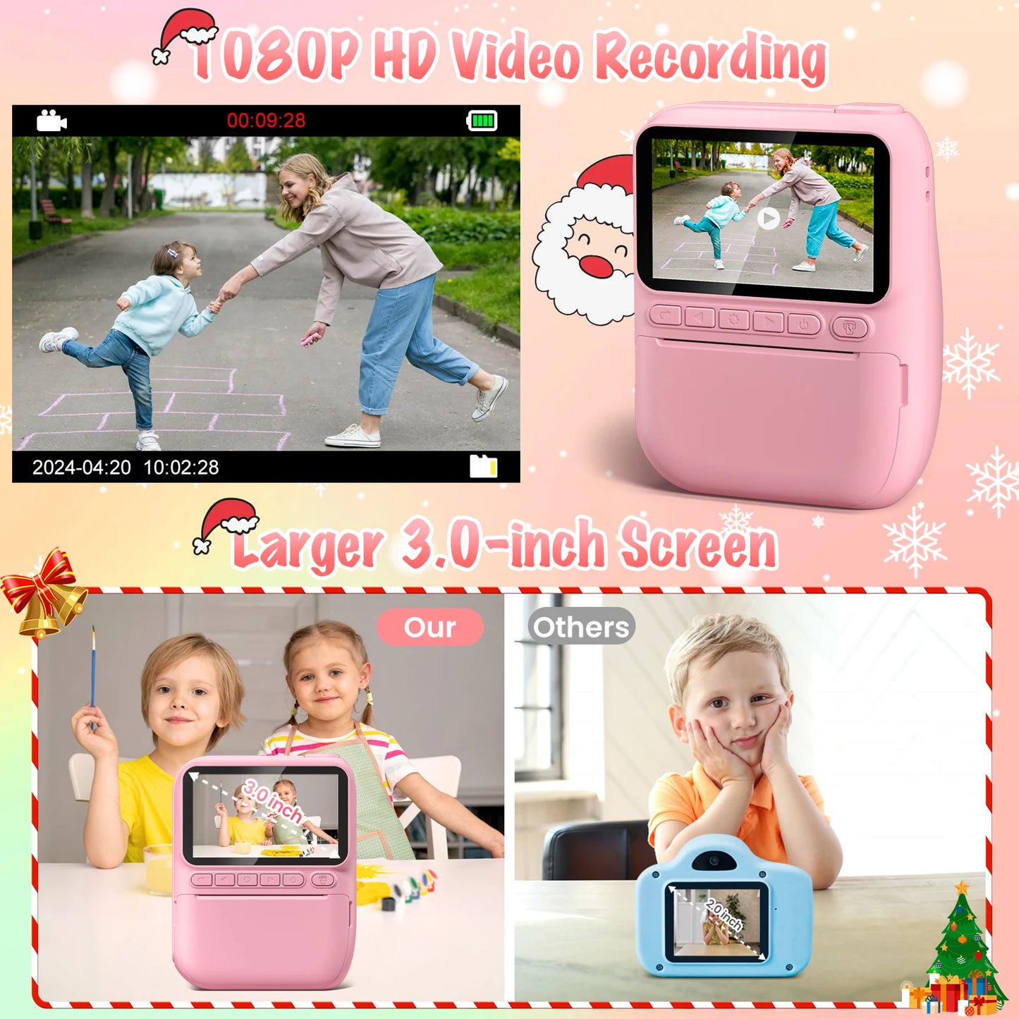 Instant Print Camera for Kids, 32MP HD 1080P Digital Camera with 3 Rolls of Printer Paper