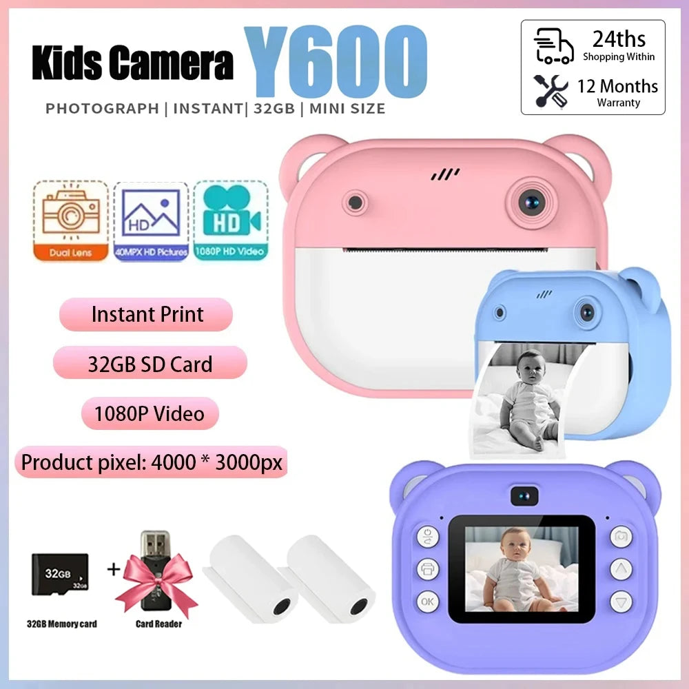 Children's Digital Camera, Instant Photo Printing Camera +32G Memory Card