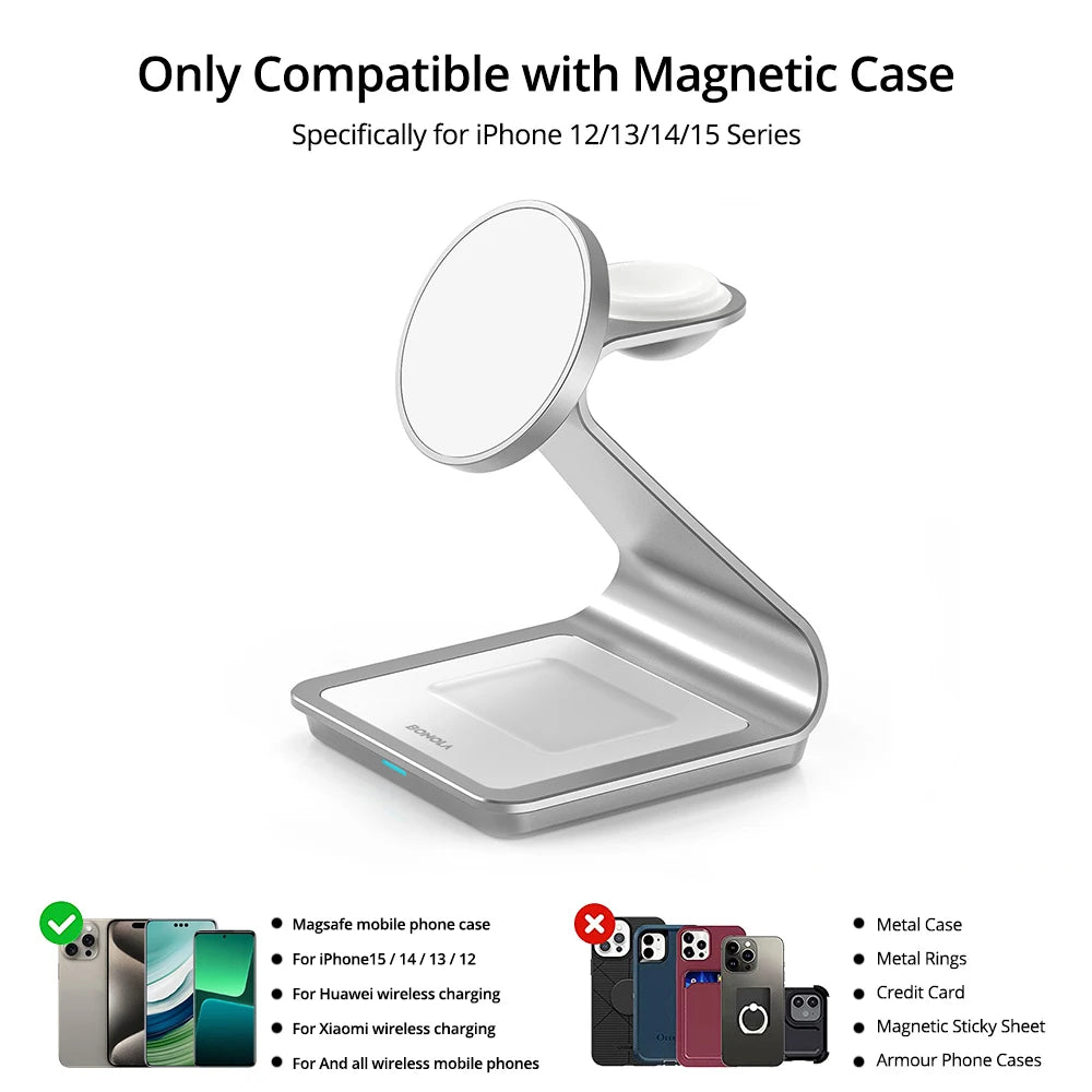 Magnetic 3 in 1 Wireless Charger for iPhone 15/13/14 Pro Max/12 30W for Apple Watch/AirPods Pro