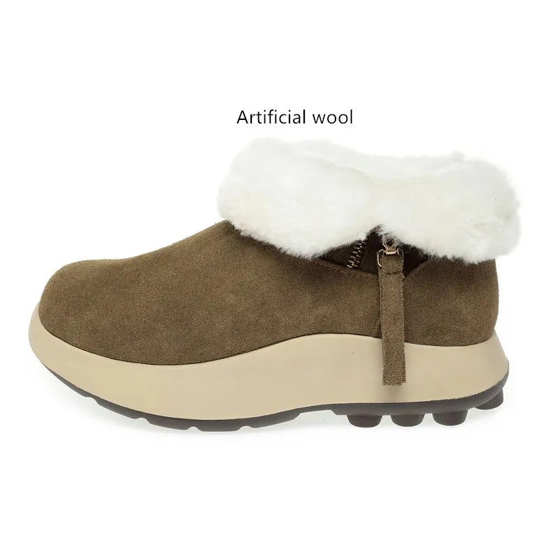 Snow Boots Women's Genuine Leather, Natural Wool Female Ankle Boots