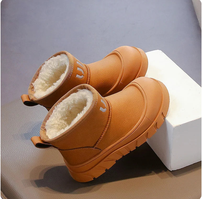 Winter Plush Boots For Children PU Leather Waterproof Children's Snow Boots