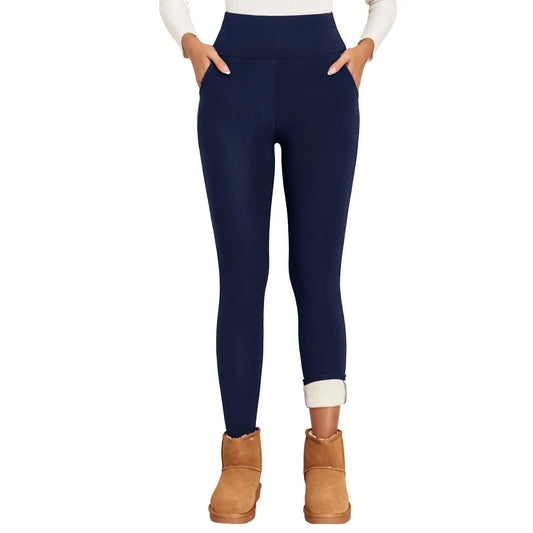 SVOKOR  Lamb Velvet Leggings with Pockets, Warm Soft Pant Solid Thermal Legging for Women