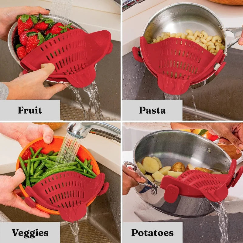 Silicone Clip-On Strainer for Pots, Pans, and Bowls