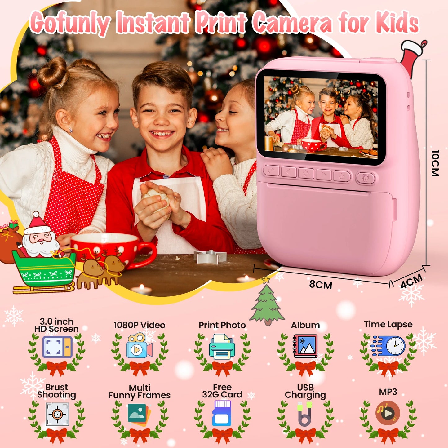 Instant Print Camera for Kids, 32MP HD 1080P Digital Camera with 3 Rolls of Printer Paper