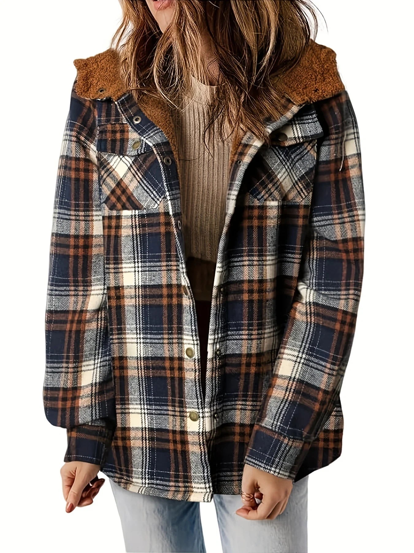 Women's plaid coat, Female Hooded Jackets