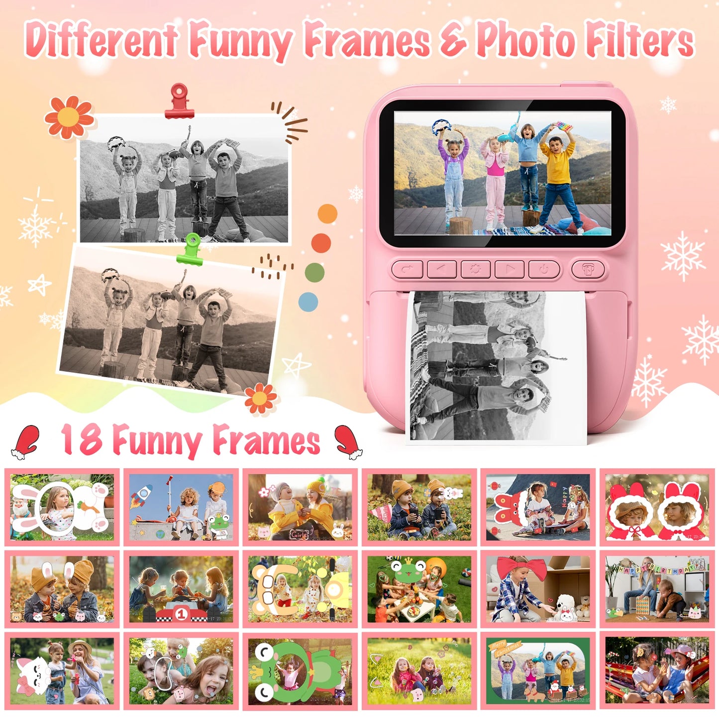 Instant Print Camera for Kids, 32MP HD 1080P Digital Camera with 3 Rolls of Printer Paper