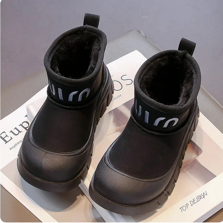 Winter Plush Boots For Children PU Leather Waterproof Children's Snow Boots