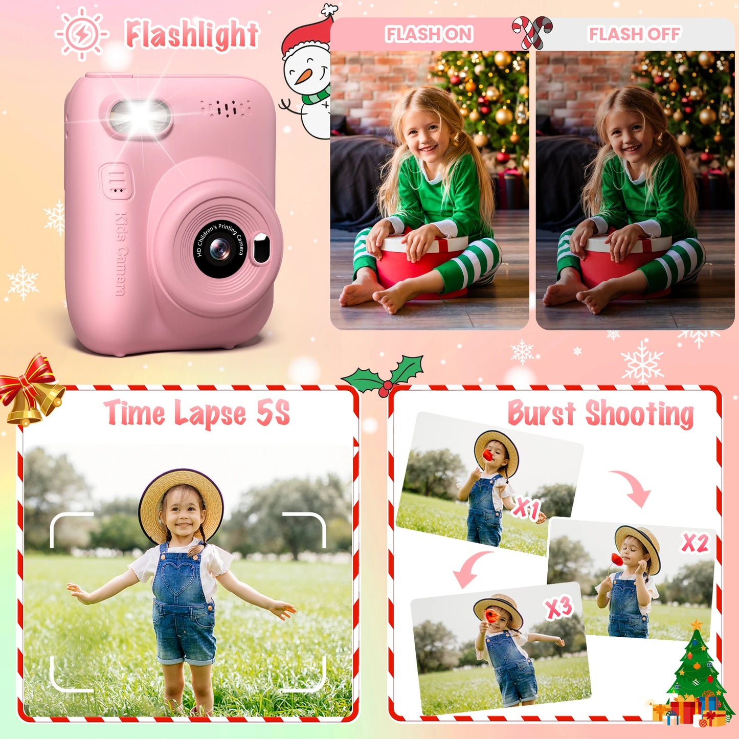 Instant Print Camera for Kids, 32MP HD 1080P Digital Camera with 3 Rolls of Printer Paper