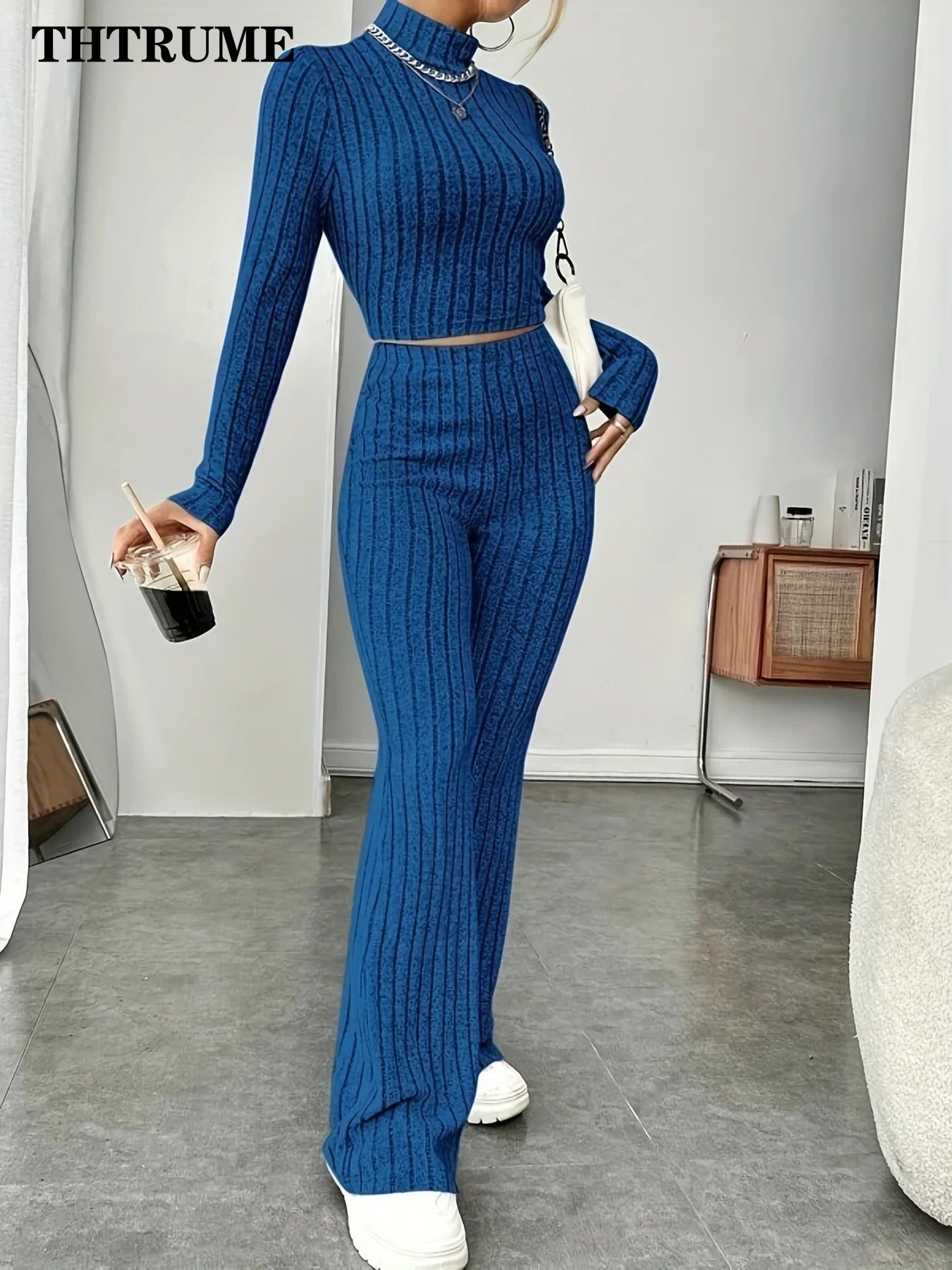 Women's Solid Color Streetwear, Round Neck Tops & Loose Pants Suit, Sport Two Piece Sets