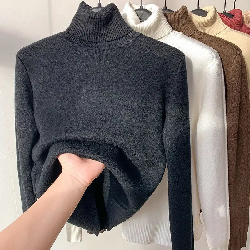 Women's Clothing High Neck Sweaters Knitted Top, long-sleeve Winter plush