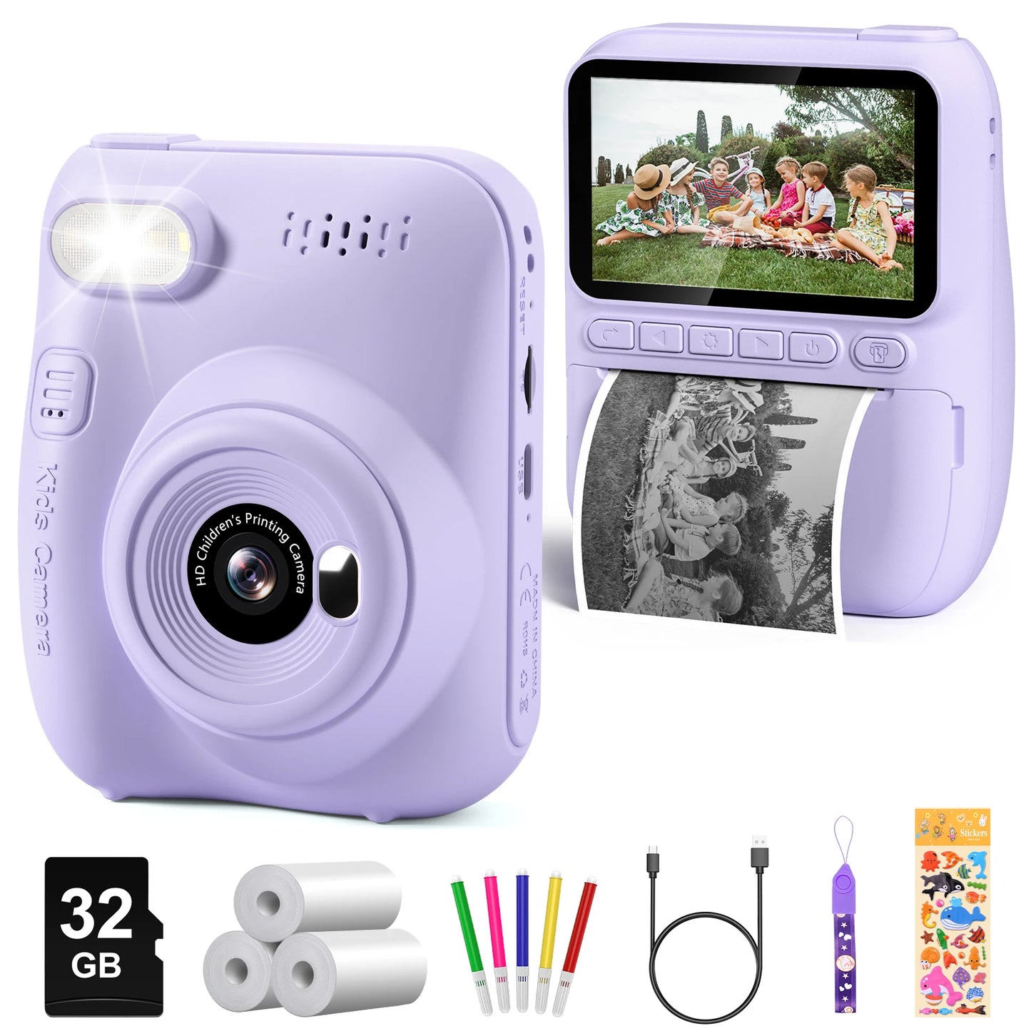 Instant Print Camera for Kids, 32MP HD 1080P Digital Camera with 3 Rolls of Printer Paper