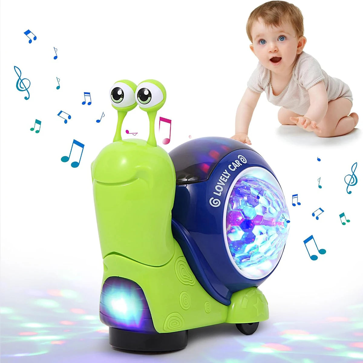 Children's electric shaking snail toy, 3D light projection music