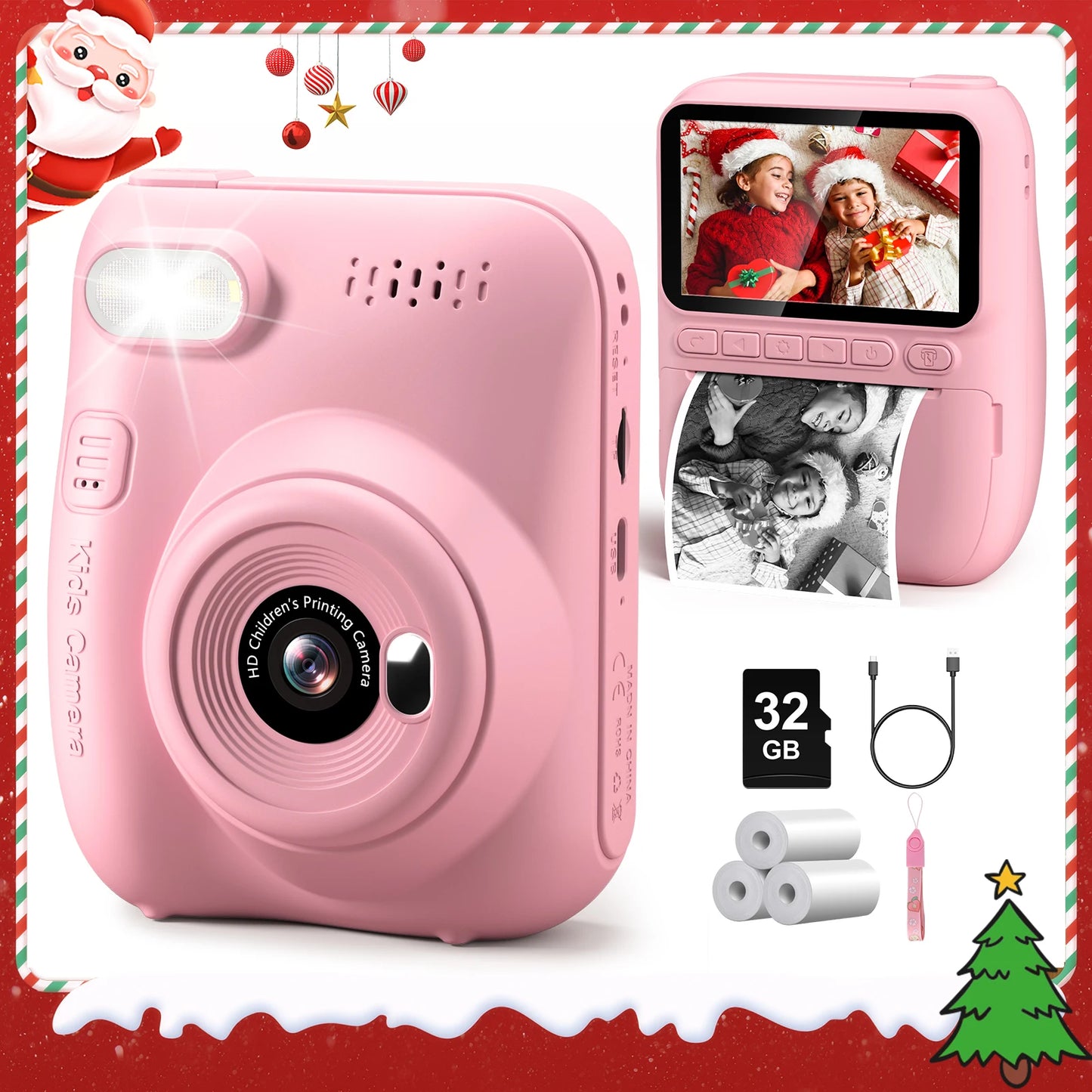 Instant Print Camera for Kids, 32MP HD 1080P Digital Camera with 3 Rolls of Printer Paper